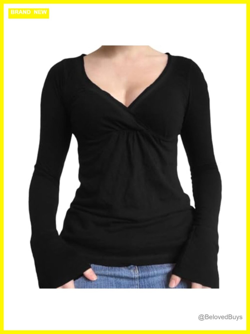 Women Y2k Grunge Aesthetic Long Sleeve V-Neck T Shirt Vintage Fall Top